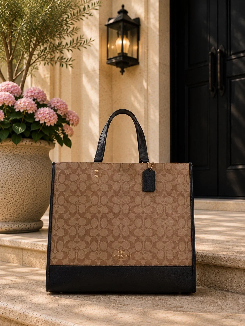 COACH Dempsey Tote 40 Signature Jacquard | Varsity Stripe Webbing Strap